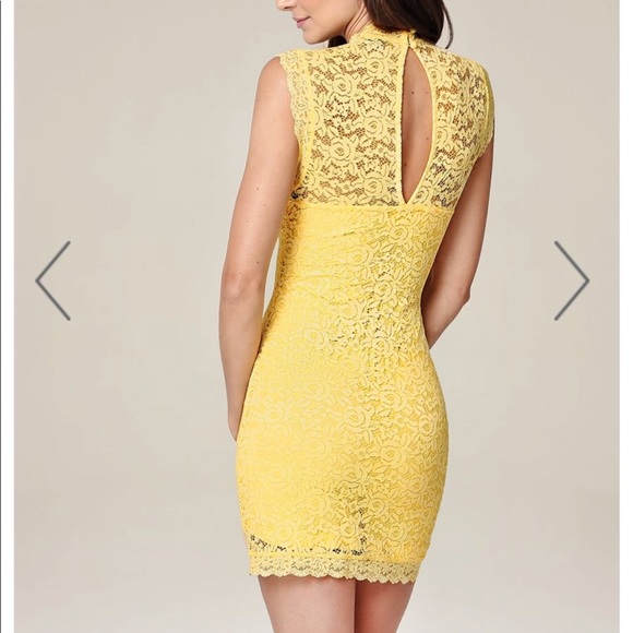 Bebe sleeveless lace dress yellow size Medium - Picture 2 of 8